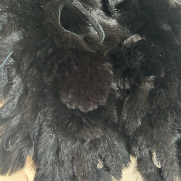 Diana Rosh Scarf NWT Black Natural Dyed Genuine Rabbit Fur Looped Neck Wrap 31" - Picture 5 of 7